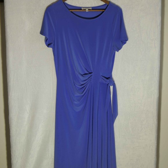Chaus SZ L Asymmetrical Blue Dress Polyester Spandex w/ Integrated Tie Belt - Picture 1 of 5